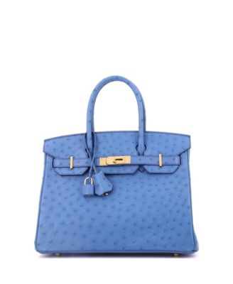 Birkin 30 Handbag Blue Ostrich with Gold Hardware
