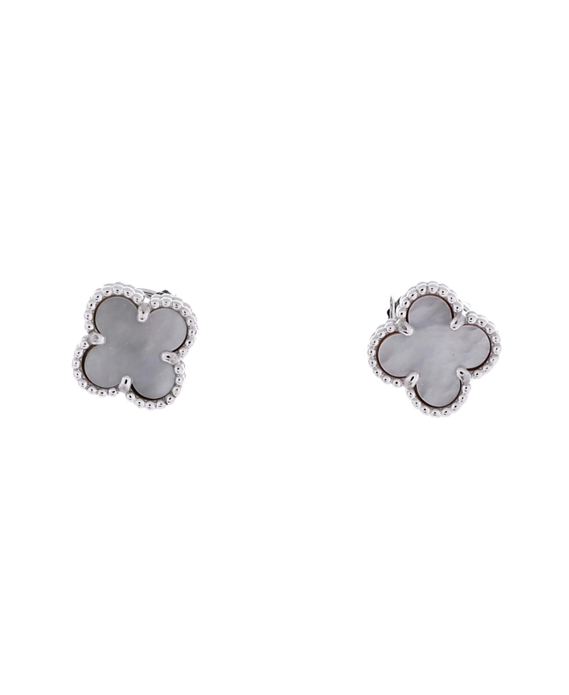 PRE-OWNED VAN CLEEF & ARPELS Pre-owned Van Cleef & Arpels Sweet Alhambra Stud Earrings 18k White Gold And Mother Of Pearl