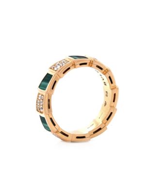  Large Serpenti Viper Ring 18K Rose Gold with Malachite and Diamonds