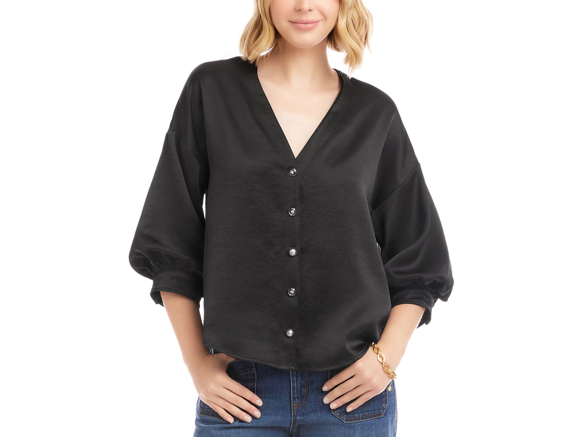 Lantern Sleeve Satin Shirt - Image 1