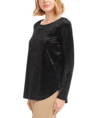 Long Sleeve Crushed Velvet Shirttail Top