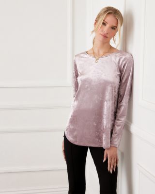 Long Sleeve Crushed Velvet Shirttail Top