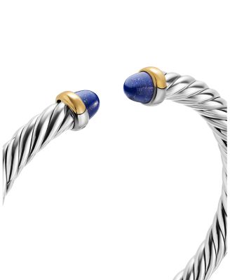 Cable Flex&reg; Bracelet in Sterling Silver with 14K Yellow Gold and Lapis, 6mm