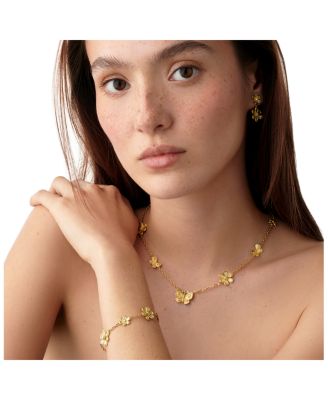 18K Yellow Gold FJ Diamond Butterfly & Flower Collar Necklace, 16-18"