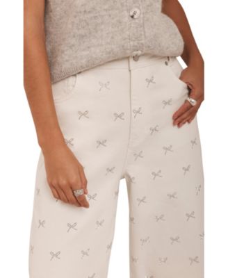 Women's White wash Embellished Wide Jeans
