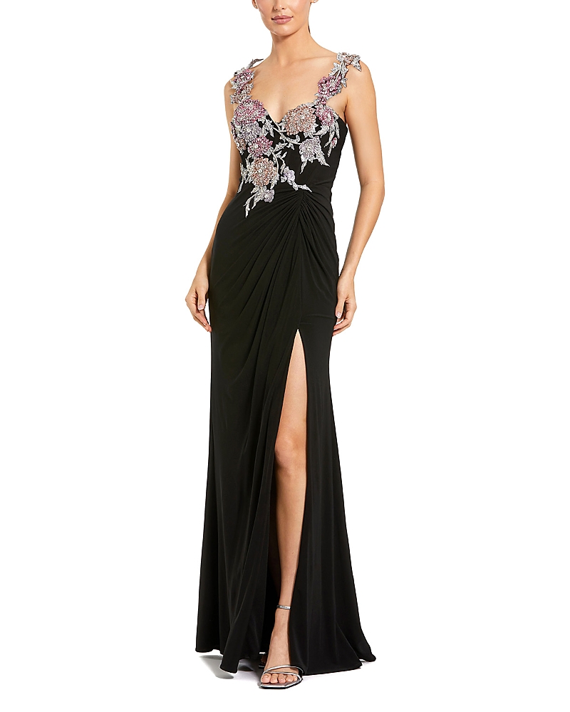 Mac Duggal Sweetheart Jersey Gown with Floral Embellishments