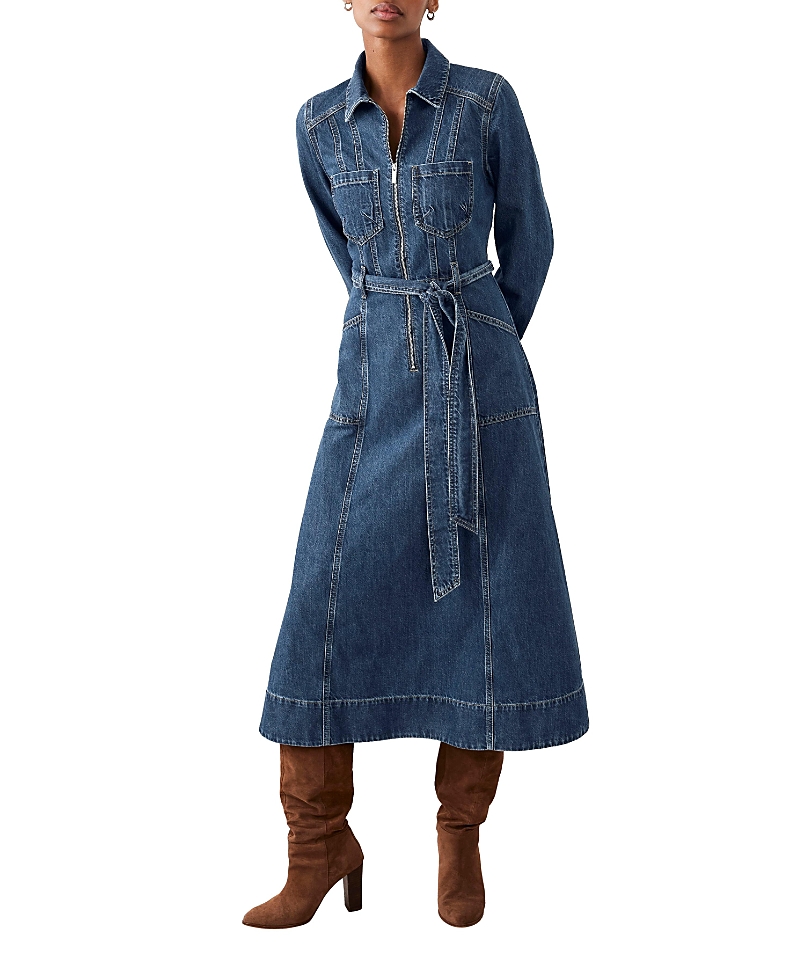 Mint Velvet Women's Denim Belted Midi Shirt Dress In Blue