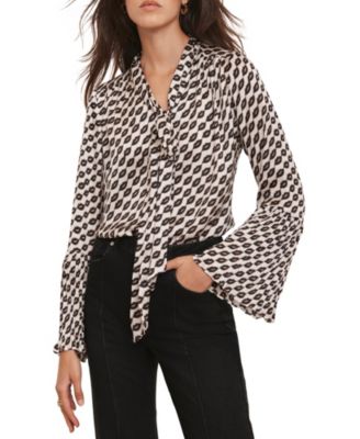 Women's Lip Print Bow Blouse