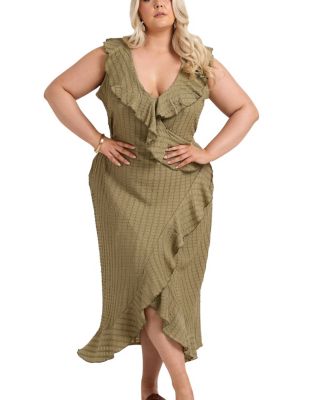 Ruffle Wrap Sleeveless Midi Dress