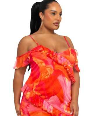 Plus Floral Print Mesh Midi Dress