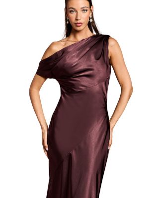 Satin One Shoulder Fishtail Maxi Dress