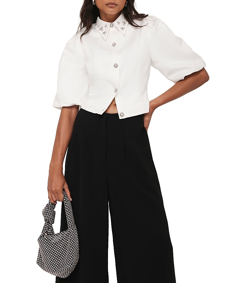 Mint Velvet Women's Embellished Collar Cropped Shirt In White