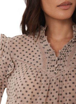 Women's Neutral Jacquard Polka Dot Blouse