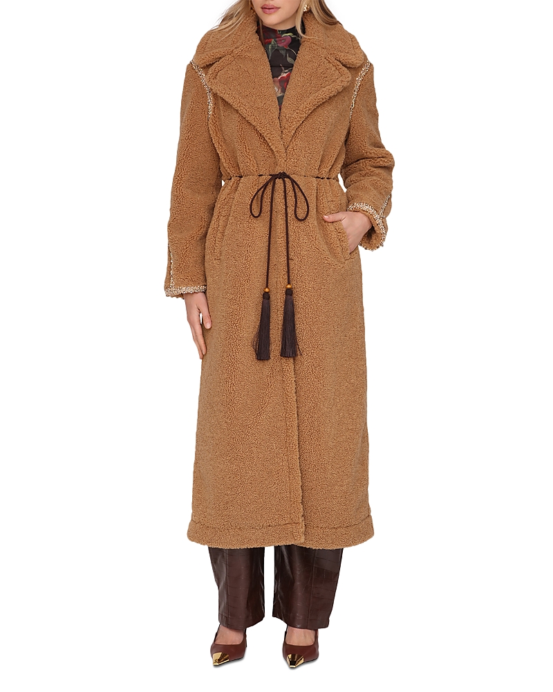 Avec Les Filles Embellished Belted Oversized Coat In Brown