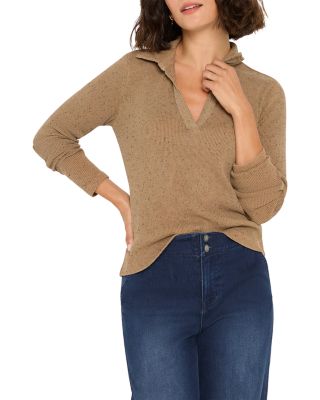 Rib Long Sleeve Polo Top