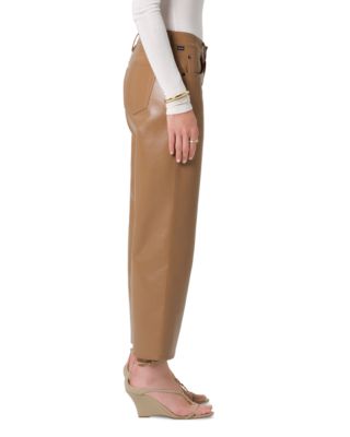 Faye Leather Vintage Straight Jeans in Pale Toffee