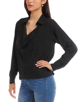 Long Sleeved Collared Cowl Neck Top	
