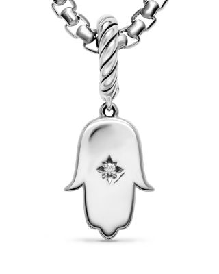 Hamsa Amulet in Sterling Silver with Center Diamond, 15.8mm
