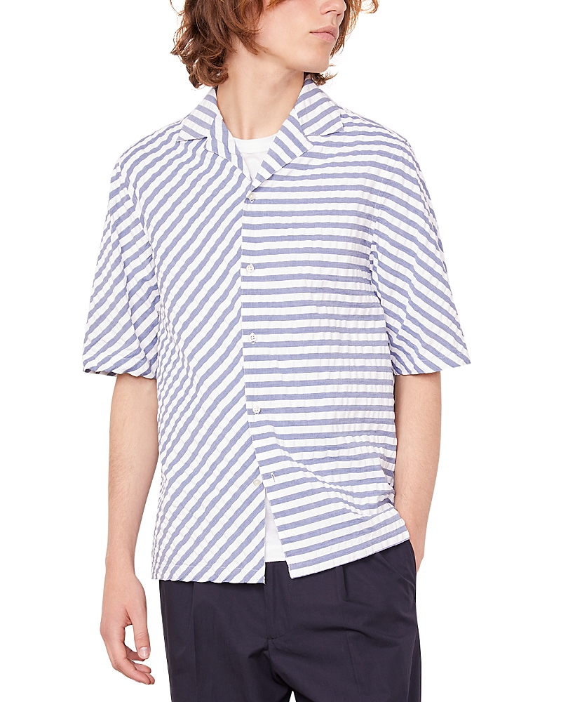 Officine Generale Eren Short Sleeve Cotton Striped Patchwork Shirt