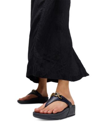 Women's Lulu Square Chain Leather Toe Post Sandals