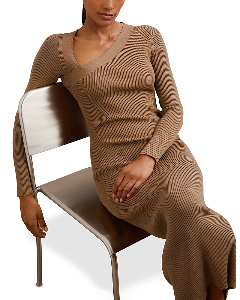Reiss Knitted Midi Dress In Brown