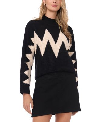 Zig Zag Motif Mock Neck Sweater