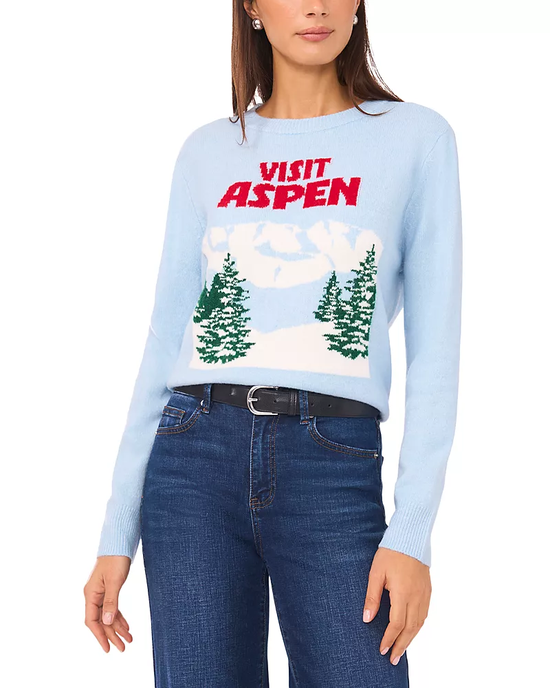 Vince Camuto Visit Aspen Motif Crewneck Sweater