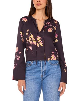 Split Neck Tie Long Sleeve Top