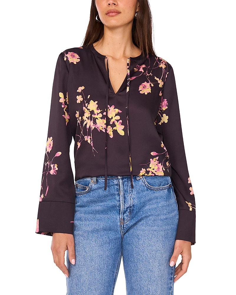 Vince Camuto Split Neck Tie Long Sleeve Top