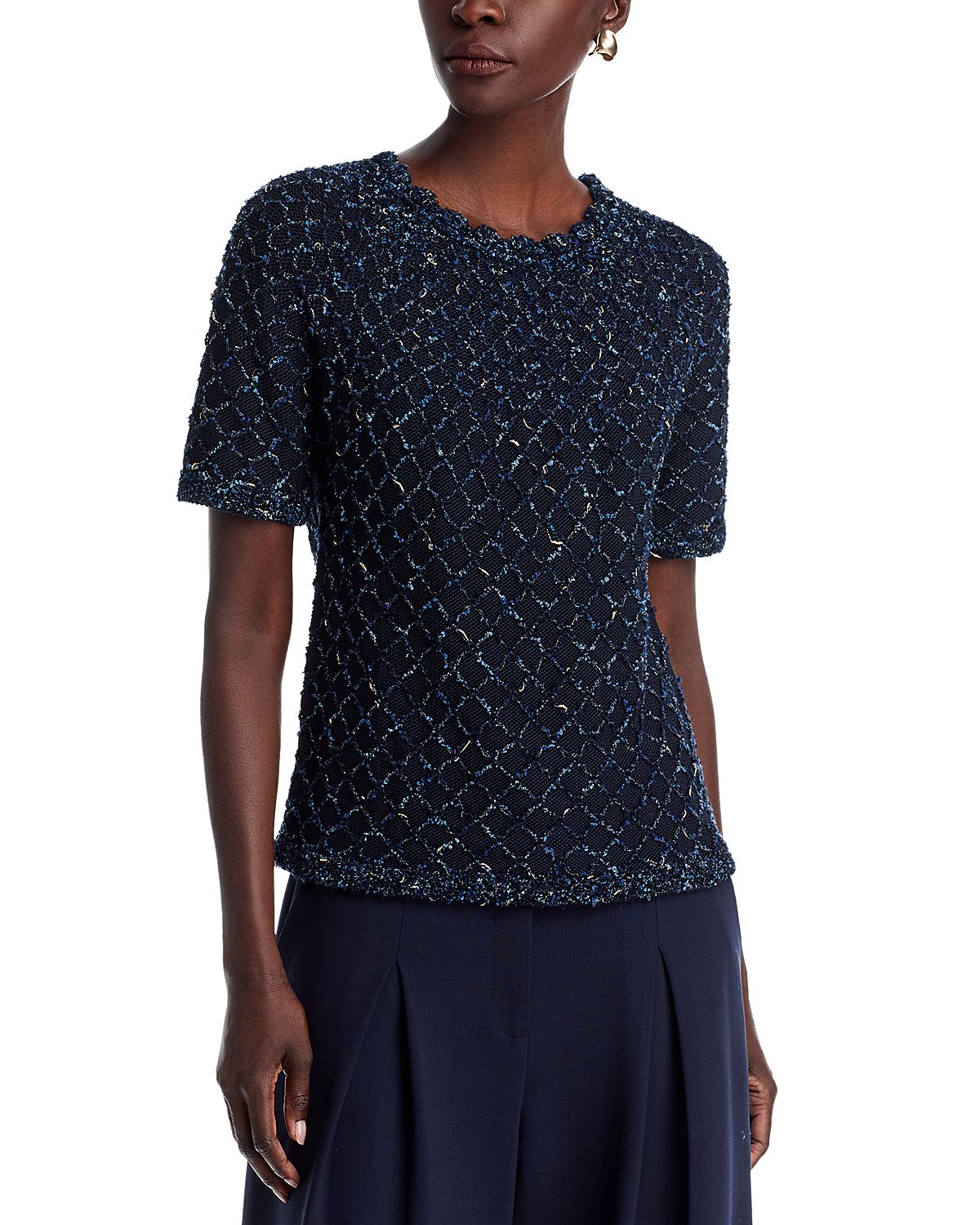 Lafayette 148 New York Crochet Trimmed Textured Stitch Sweater