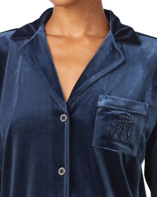 Velvet Long Sleeve Notch Collar Long Pants Pajama Set