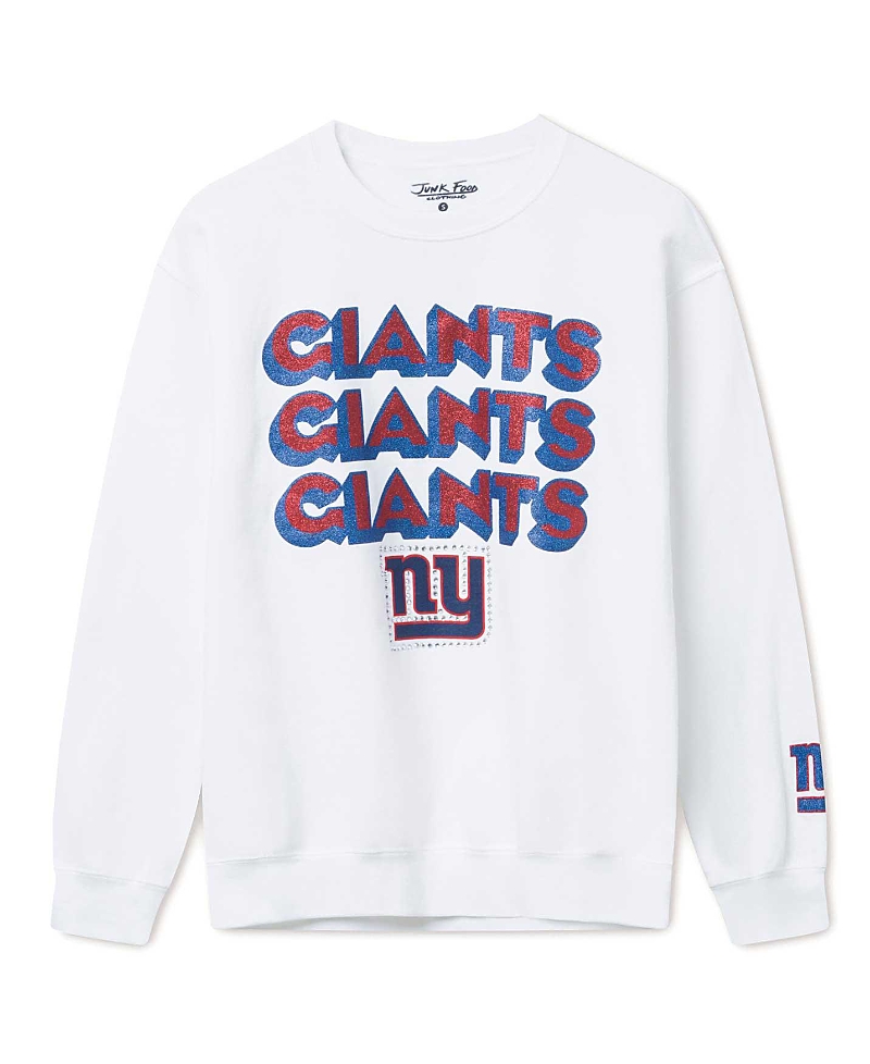 Junk Food Clothing Unisex Nfl New York Giants Repeat Bling Flea Market Crew Fleece Sweatshirt In White