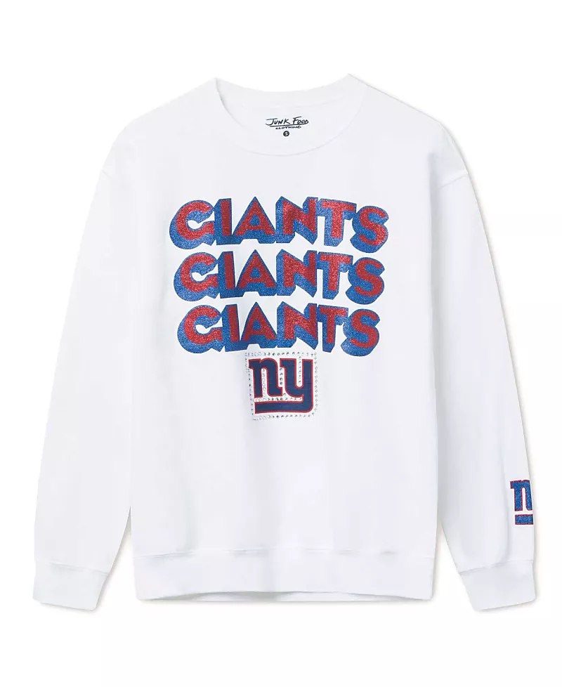 Junk Food Clothing Unisex Nfl New York Giants Repeat Bling Flea Market Crew Fleece Sweatshirt
