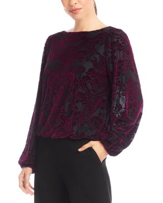 Blouson Sleeve Velvet Burnout Boatneck Top