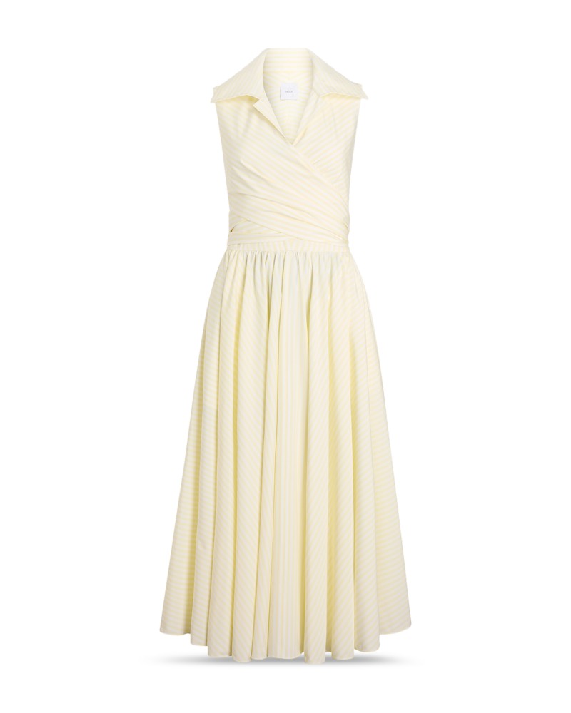 Patou Striped Draped Midi Dress in Limone