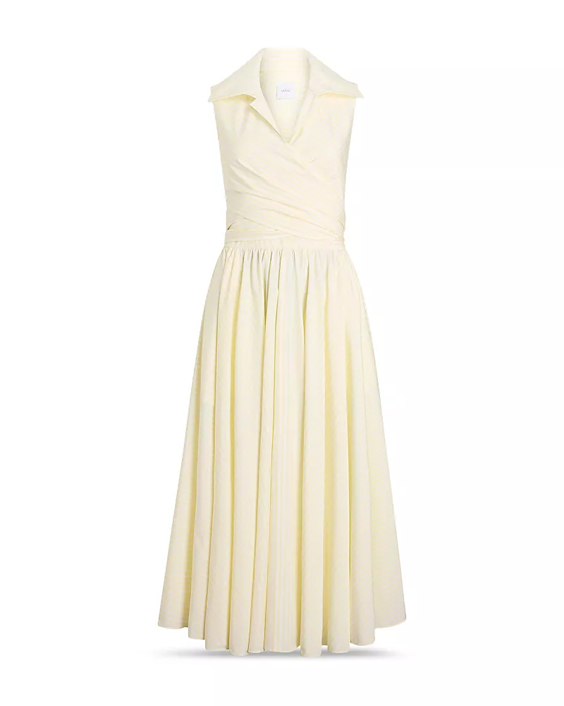 Patou Striped Draped Midi Dress