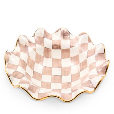 Mocha Check Ceramic Fluted Serving Bowl