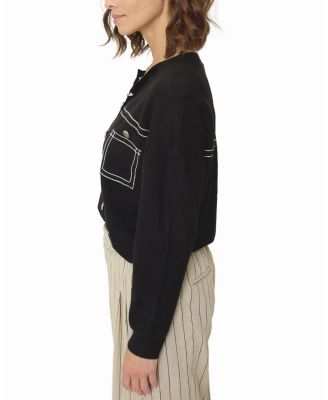  Women's Olive Oversized Topstitch Cardigan