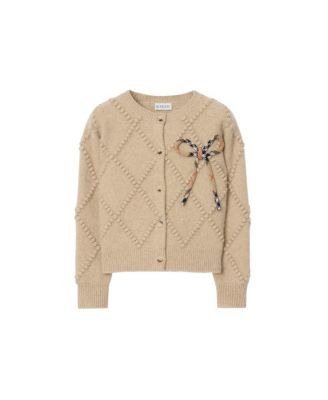 Girls' Check Bow Wool Cashmere Cardigan - Little Kid, Big Kid