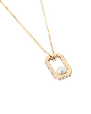 Imitation Pearl Pav&eacute; Hexagon Pendant Necklace, 16"