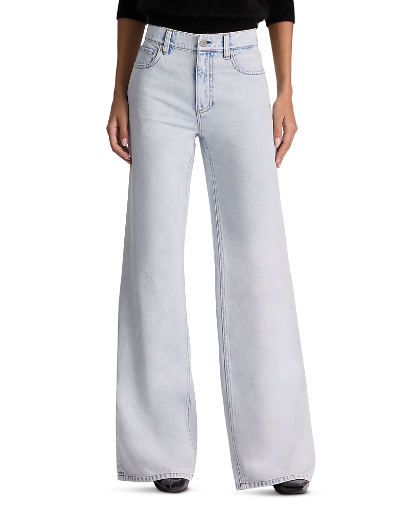 Alice And Olivia Chic High Rise Wide Leg Jeans In Dark Light Indigo In White