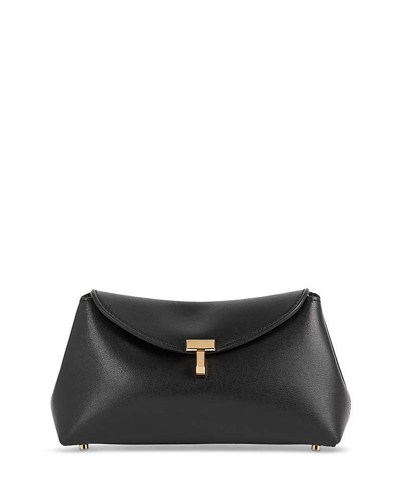 Totême Mini T-lock Leather Clutch In Black