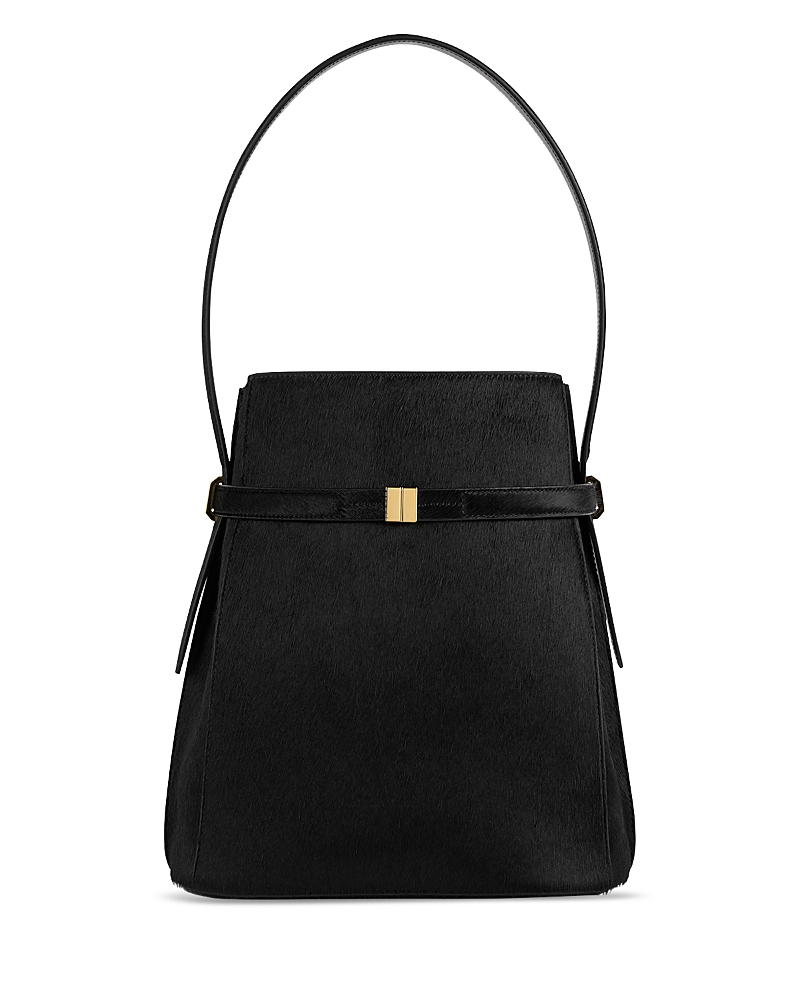 Totême Belted Calf Hair Bucket Bag In Black