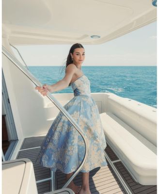 Strapless Brocade Midi Dress with Pockets