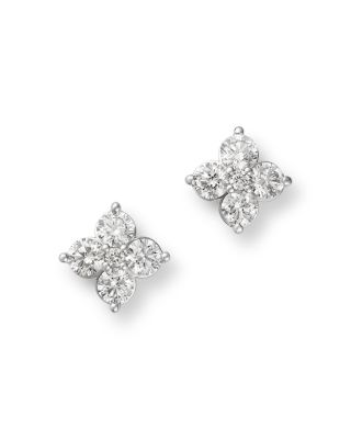 Diamond Flower Stud Earrings in 14K White Gold, 1.0 tcw