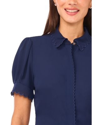 Puffed Sleeve Scalloped Edge Blouse
