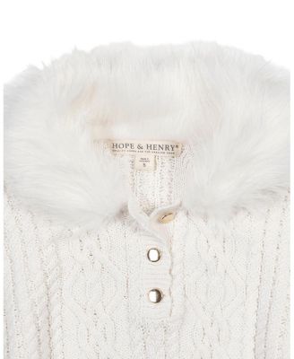 Girls&#39; Organic Cable Sweater Cape with Faux Fur - Little Kid, Big Kid