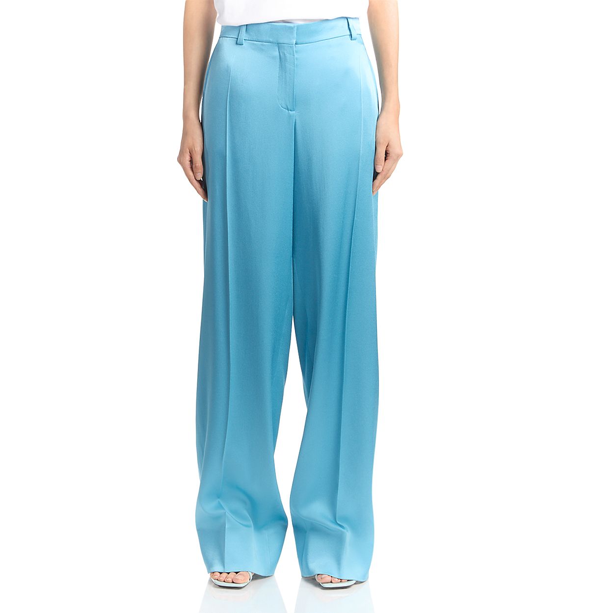Stella McCartney Satin Dropped Waist Straight Wide Leg Pants