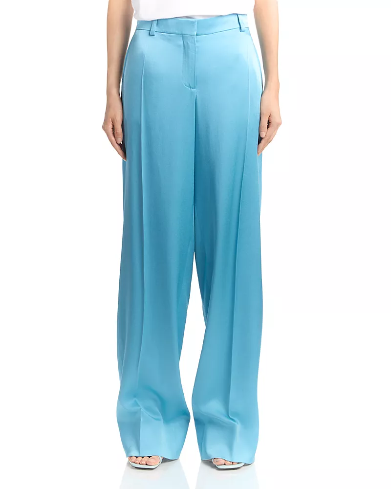 Stella McCartney Satin Dropped Waist Straight Wide Leg Pants