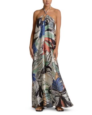 Printed Ring Halter Maxi Dress